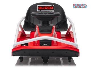 Gokart z funkcją driftu na akumulator - czerwony, 1x200W 24V/7Ah, silnik bezszczotkowy, do 50kg [PA0339]