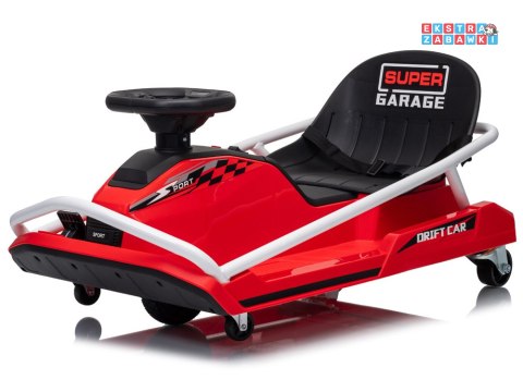 Gokart z funkcją driftu na akumulator - czerwony, 1x200W 24V/7Ah, silnik bezszczotkowy, do 50kg [PA0339]
