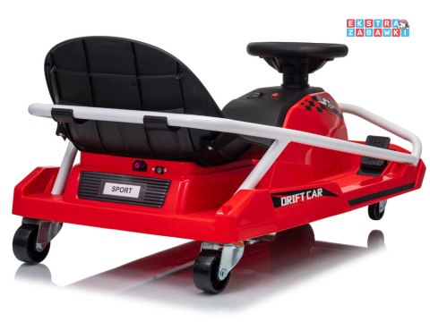 Gokart z funkcją driftu na akumulator - czerwony, 1x200W 24V/7Ah, silnik bezszczotkowy, do 50kg [PA0339]