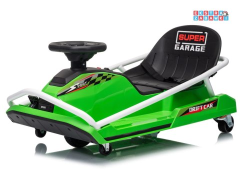 Gokart z funkcją driftu na akumulator - zielony, 1x200W 24V/7Ah, silnik bezszczotkowy, do 50kg [PA0339]