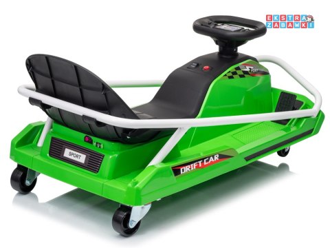 Gokart z funkcją driftu na akumulator - zielony, 1x200W 24V/7Ah, silnik bezszczotkowy, do 50kg [PA0339]