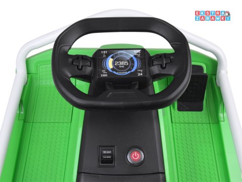 Gokart z funkcją driftu na akumulator - zielony, 1x200W 24V/7Ah, silnik bezszczotkowy, do 50kg [PA0339]