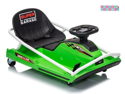 Gokart z funkcją driftu na akumulator - zielony, 1x200W 24V/7Ah, silnik bezszczotkowy, do 50kg [PA0339]