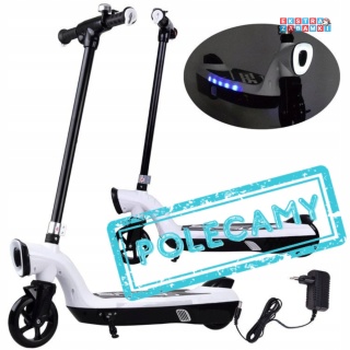 Biała hulajnoga elektryczna dla dzieci - 1x45W 12V/7Ah, do 11km/h, do 50kg, oświetlenie LED [SP0737]