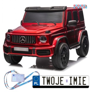Mercedes G klasa 63 AMG 2-osobowy na akumulator - czerwony, 4x200W 24V/7Ah, MP4, lakierowana karoseria, ekoskóra, pilot [PA0309]