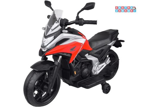 Motorek HONDA NC750X na akumulator - czerwony, 2x35W 12V/4.5Ah, panel muzyczny, LED, boczne kółka, elektryczny hamulec [PA0314]