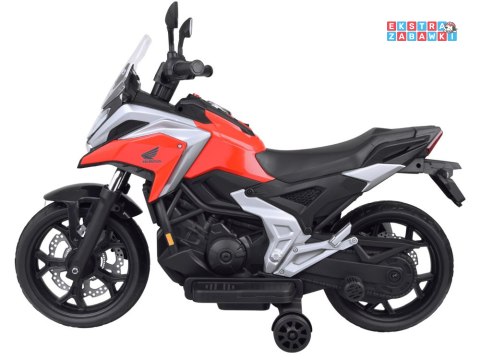 Motorek HONDA NC750X na akumulator - czerwony, 2x35W 12V/4.5Ah, panel muzyczny, LED, boczne kółka, elektryczny hamulec [PA0314]