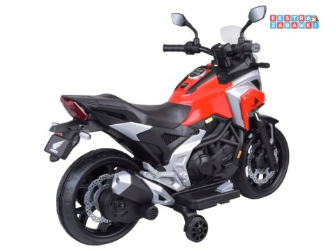 Motorek HONDA NC750X na akumulator - czerwony, 2x35W 12V/4.5Ah, panel muzyczny, LED, boczne kółka, elektryczny hamulec [PA0314]