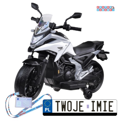 Motorek HONDA NC750X na akumulator - biały, 2x35W 12V/4.5Ah, panel muzyczny, boczne kółka, klakson, dźwięki [PA0314]
