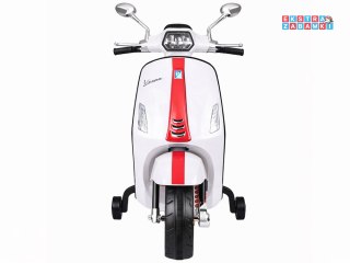 Motorek skuter VESPA na akumulator - biały, 2x25W 12V/4.5Ah, wolny start, panel muzyczny, elektryczny hamulec [PA0344]