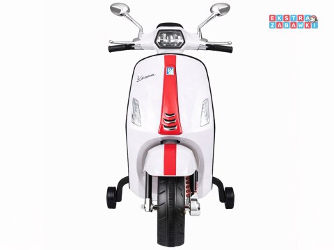 Motorek skuter VESPA na akumulator - biały, 2x25W 12V/4.5Ah, wolny start, panel muzyczny, elektryczny hamulec [PA0344]