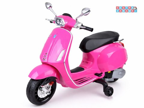 Motorek skuter VESPA na akumulator - różowy, 2x25W 12V/4.5Ah, wolny start, panel muzyczny, elektryczny hamulec [PA0344]