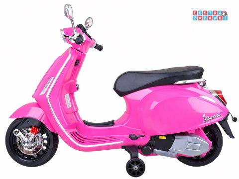Motorek skuter VESPA na akumulator - różowy, 2x25W 12V/4.5Ah, wolny start, panel muzyczny, elektryczny hamulec [PA0344]