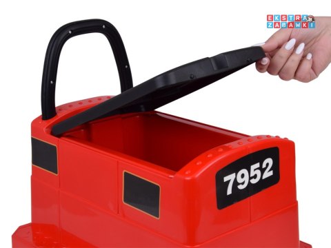 Pociąg lokomotywa i wagonik na akumulator - czerwony, 2x35W 12V/7Ah, pilot, pas, LED, panel muzyczny [PA0348]