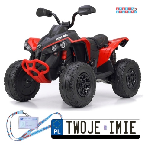 Quad Can-Am na akumulator - czerwony, 4x200W 24V/7Ah, EVA, ekoskóra, pasy, panel muzyczny, światła [PA0284]