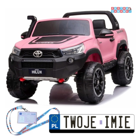 Różowa dwuosobowa Toyota Hilux na akumulator - 4x45W 12V/20Ah, BT, LED, ekoskóra, EVA, pilot [PA0250]