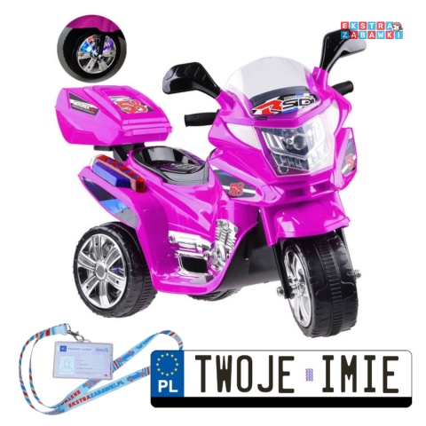Różowy motorek na akumulator - 6V/4.5Ah, panel muzyczny, kolorowe światła LED [PA0241]