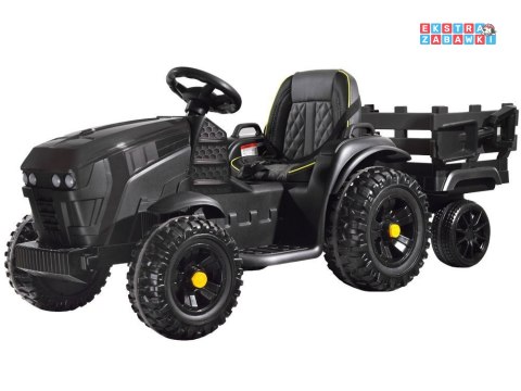 Traktor z przyczepą na akumulator - czarny, 2x35W 12V/7Ah, pilot, EVA, ekoskóra, panel muzyczny, pasy [PA0240]