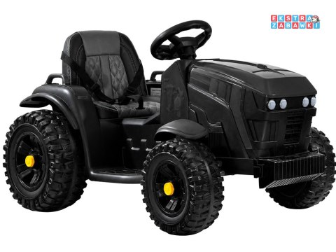 Traktor z przyczepą na akumulator - czarny, 2x35W 12V/7Ah, pilot, EVA, ekoskóra, panel muzyczny, pasy [PA0240]