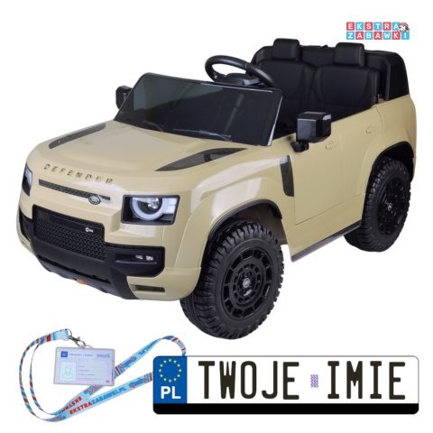 Land Rover Defender na akumulator - beżowy, 4x4 24V/7Ah, panel muzyczny, pasy, wolny start, pilot [PA0343]