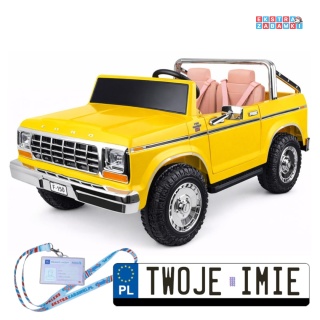 Klasyczny Ford Bronco dwuosobowy Pickup na akumulator - żółty, 4x4 24V/7Ah, RVA, ekoskóra, pilot, Bluetooth [PA0338]