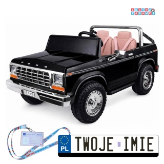 Klasyczny Ford Bronco dwuosobowy Pickup na akumulator - czarny, 4x4 24V/7Ah, RVA, ekoskóra, pilot, Bluetooth [PA0338]