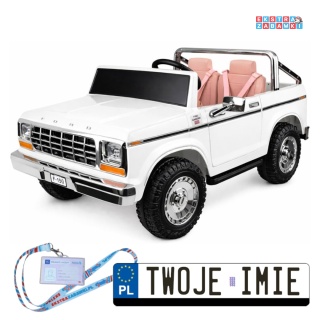 Klasyczny Ford Bronco dwuosobowy Pickup na akumulator - biały, 4x4 24V/7Ah, RVA, ekoskóra, pilot, Bluetooth [PA0338]