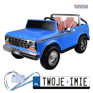 Klasyczny Ford Bronco dwuosobowy Pickup na akumulator - niebieski, 4x4 24V/7Ah, RVA, ekoskóra, pilot, Bluetooth [PA0338]
