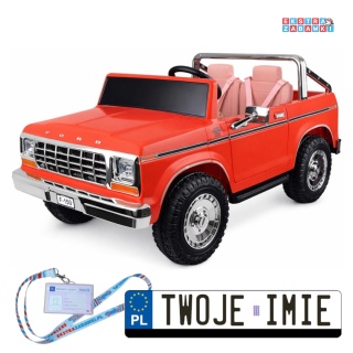 Klasyczny Ford Bronco dwuosobowy Pickup na akumulator - czerwony, 4x4 24V/7Ah, RVA, ekoskóra, pilot, Bluetooth [PA0338]