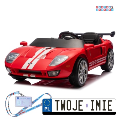 Ford GT 4 dwuosobowy na akumulator - czerwony, 4x4 24V/7Ah, pilot, LED, EVA, ekoskóa, pasy [PA0337]