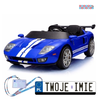 Ford GT 4 dwuosobowy na akumulator - niebieski, 4x4 24V/7Ah, pilot, LED, EVA, ekoskóa, pasy [PA0337]