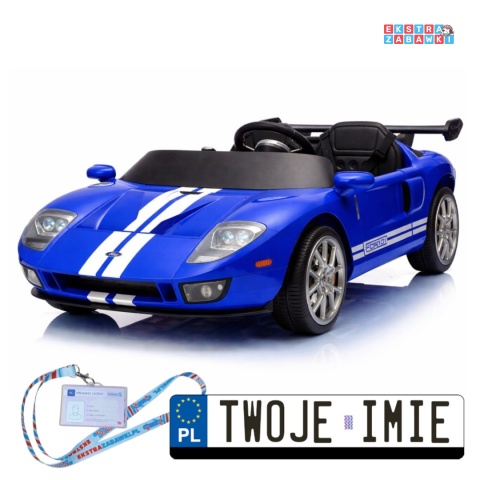 Ford GT 4 dwuosobowy na akumulator - niebieski, 4x4 24V/7Ah, pilot, LED, EVA, ekoskóa, pasy [PA0337]