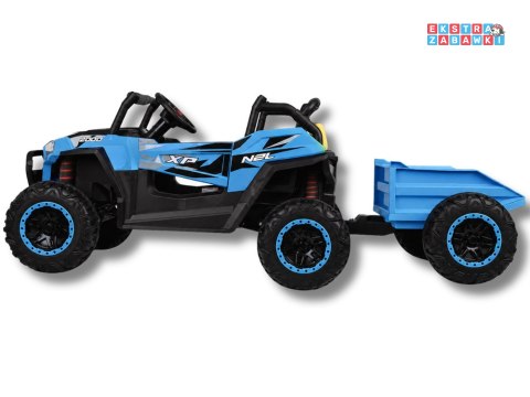Buggy z przyczepą dwuosobowy na akumulator - niebieski, 4x4 24V/7Ah, do 8 km/h, pilot, EVA, ekoskóra, wolny start, pas [PA0342]
