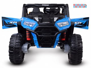 Buggy z przyczepą dwuosobowy na akumulator - niebieski, 4x4 24V/7Ah, do 8 km/h, pilot, EVA, ekoskóra, wolny start, pas [PA0342]