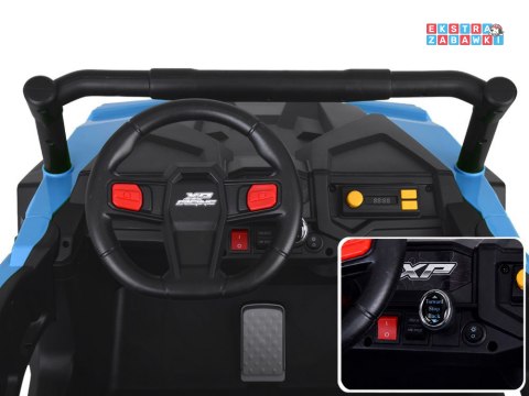 Buggy z przyczepą dwuosobowy na akumulator - niebieski, 4x4 24V/7Ah, do 8 km/h, pilot, EVA, ekoskóra, wolny start, pas [PA0342]