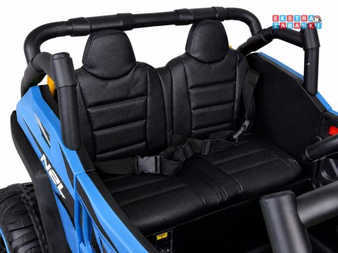 Buggy z przyczepą dwuosobowy na akumulator - niebieski, 4x4 24V/7Ah, do 8 km/h, pilot, EVA, ekoskóra, wolny start, pas [PA0342]
