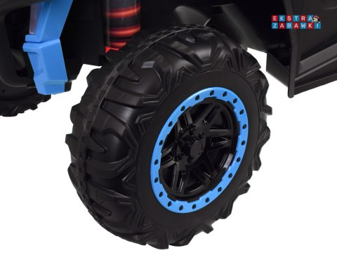 Buggy z przyczepą dwuosobowy na akumulator - niebieski, 4x4 24V/7Ah, do 8 km/h, pilot, EVA, ekoskóra, wolny start, pas [PA0342]