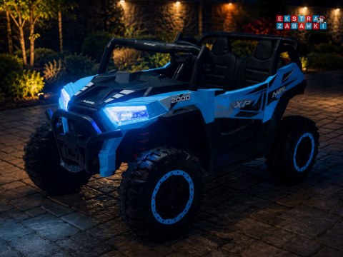 Buggy z przyczepą dwuosobowy na akumulator - niebieski, 4x4 24V/7Ah, do 8 km/h, pilot, EVA, ekoskóra, wolny start, pas [PA0342]