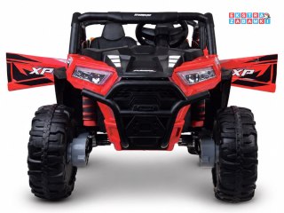 Buggy z przyczepą dwuosobowy na akumulator - czerwony, 4x4 24V/7Ah, do 8 km/h, pilot, EVA, ekoskóra, wolny start, pas [PA0342]