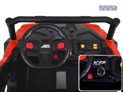 Buggy z przyczepą dwuosobowy na akumulator - czerwony, 4x4 24V/7Ah, do 8 km/h, pilot, EVA, ekoskóra, wolny start, pas [PA0342]