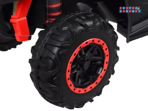 Buggy z przyczepą dwuosobowy na akumulator - czerwony, 4x4 24V/7Ah, do 8 km/h, pilot, EVA, ekoskóra, wolny start, pas [PA0342]