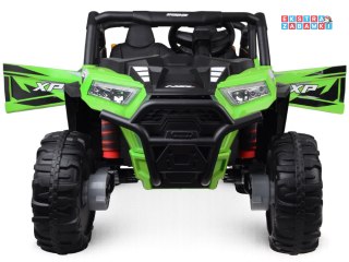 Buggy z przyczepą dwuosobowy na akumulator - zielony, 4x4 24V/7Ah, do 8 km/h, pilot, EVA, ekoskóra, wolny start, pas [PA0342]