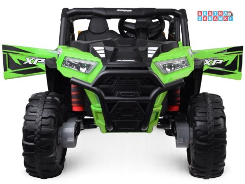 Buggy z przyczepą dwuosobowy na akumulator - zielony, 4x4 24V/7Ah, do 8 km/h, pilot, EVA, ekoskóra, wolny start, pas [PA0342]