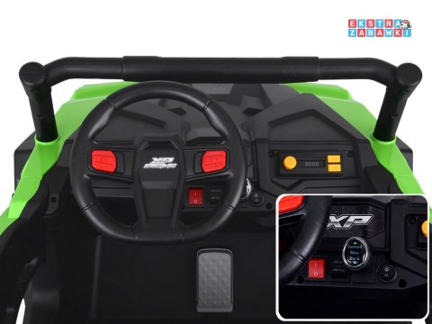 Buggy z przyczepą dwuosobowy na akumulator - zielony, 4x4 24V/7Ah, do 8 km/h, pilot, EVA, ekoskóra, wolny start, pas [PA0342]