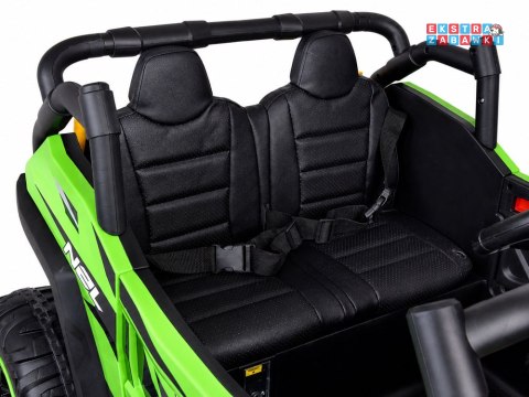 Buggy z przyczepą dwuosobowy na akumulator - zielony, 4x4 24V/7Ah, do 8 km/h, pilot, EVA, ekoskóra, wolny start, pas [PA0342]