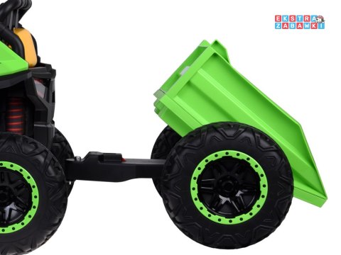 Buggy z przyczepą dwuosobowy na akumulator - zielony, 4x4 24V/7Ah, do 8 km/h, pilot, EVA, ekoskóra, wolny start, pas [PA0342]