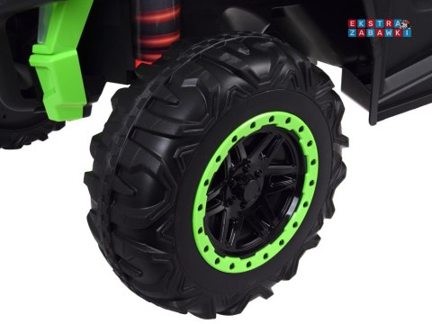 Buggy z przyczepą dwuosobowy na akumulator - zielony, 4x4 24V/7Ah, do 8 km/h, pilot, EVA, ekoskóra, wolny start, pas [PA0342]