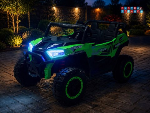 Buggy z przyczepą dwuosobowy na akumulator - zielony, 4x4 24V/7Ah, do 8 km/h, pilot, EVA, ekoskóra, wolny start, pas [PA0342]