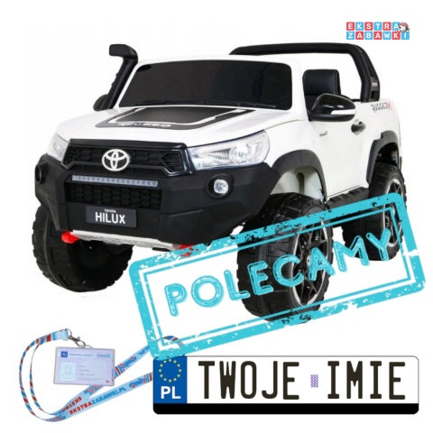 Biała Toyota Hilux na akumulator - 4x200W 24V/7Ah, ekoskóra, LED, EVA, pilot [HL850]