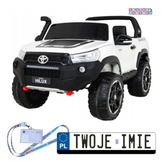 Biała Toyota Hilux na akumulator - 4x200W 24V/7Ah, ekoskóra, LED, EVA, pilot [HL850]